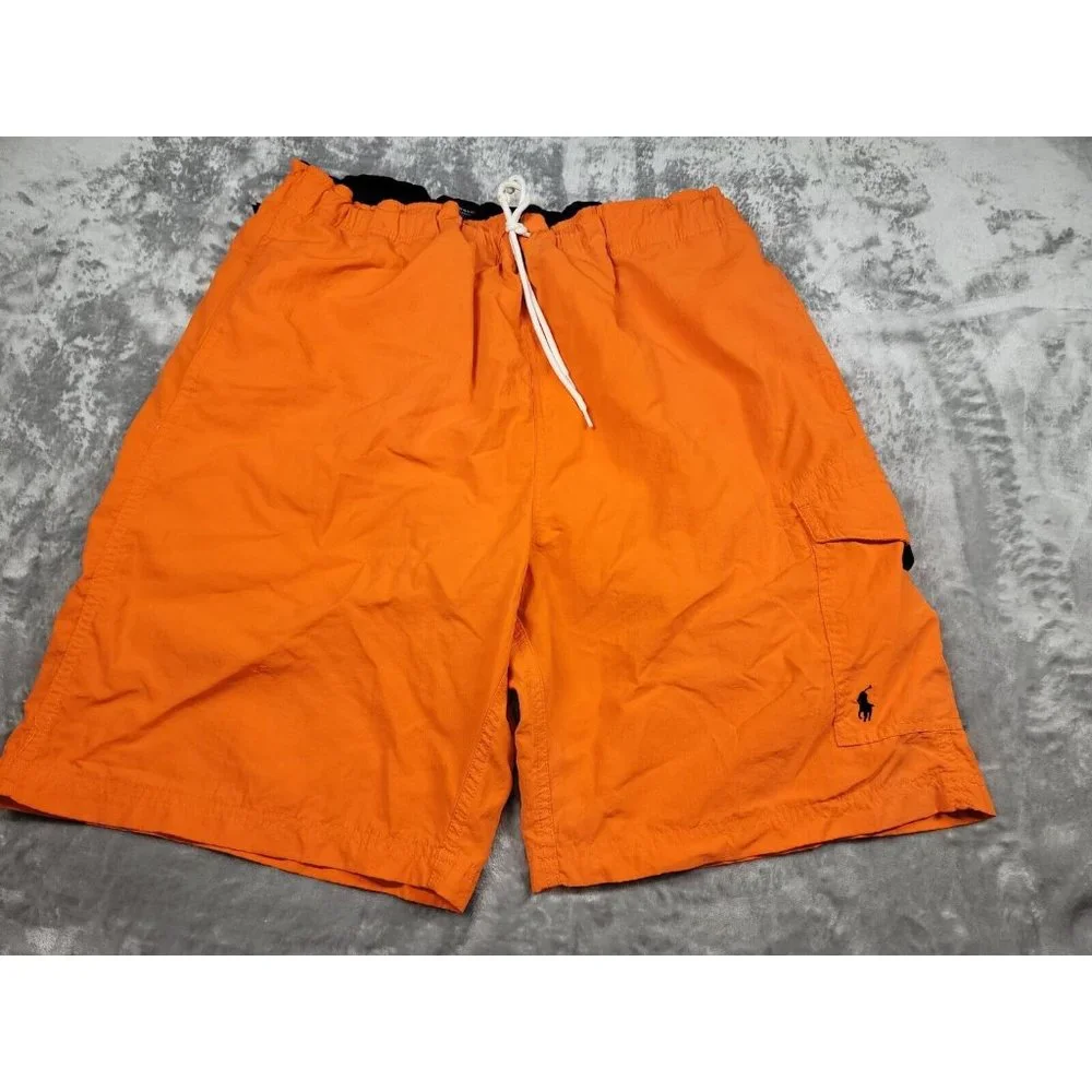 Polo Ralph Lauren Orange Cargo Pocket Nylon Mesh Lined‎ Swim Trunks Large
